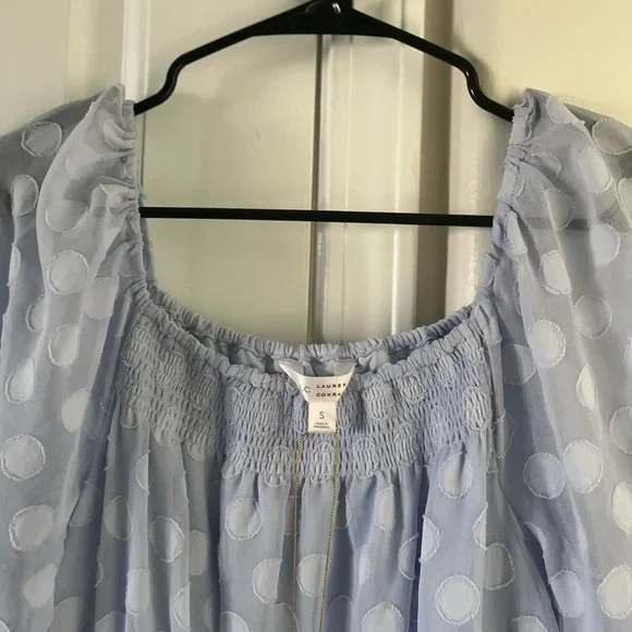 LC Lauren Conrad Sky Blue Polka Dot Long Sleeve Dress - Picture 4 of 7
